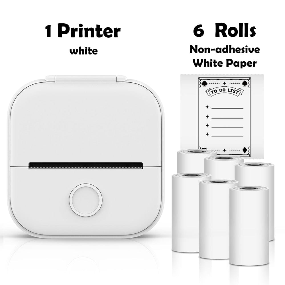 Mini imprimante portable Imprimant Blanche + 6 Rouleau de Papier non adhesif boudechoux
