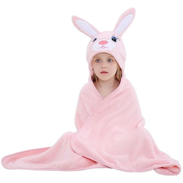 Serviette de Bain a Capuche B - Lapin rose Boudechoux