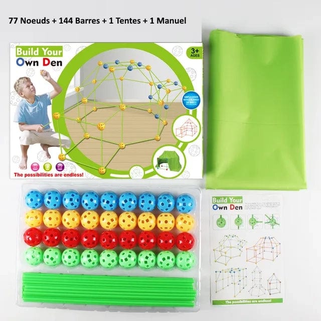 jeu de construction cabane montessori 77 Noeuds - 144 Barres - 1 Tentes boudechoux