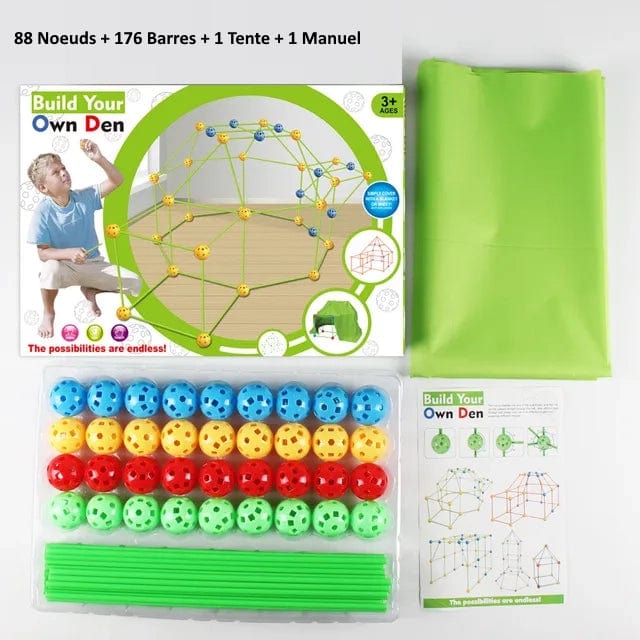 jeu de construction cabane montessori 88 Noeuds - 176 Barres - 1 Tentes boudechoux