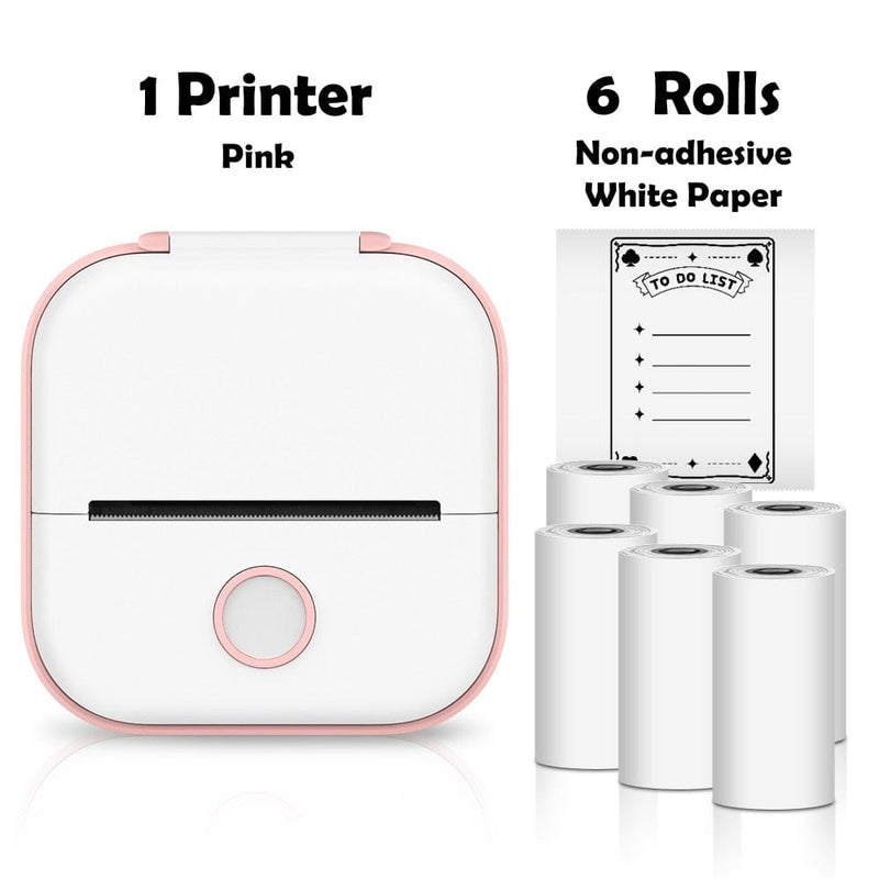 Mini imprimante portable Imprimant Rose + 6 Rouleaux de papier non adhesif boudechoux