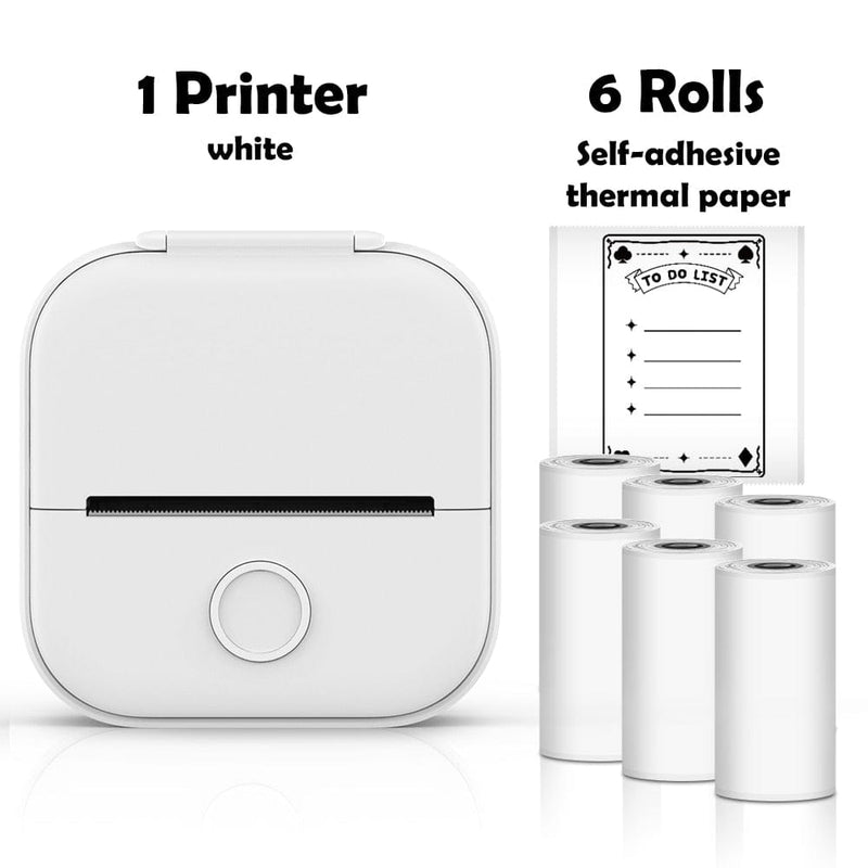 Mini imprimante portable Imprimante Blanche + 6 Rouleaux de Papier adhesif boudechoux