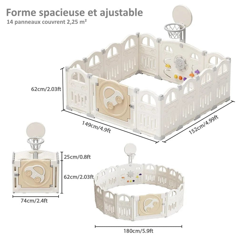 Parc pour bébé pliable avec mini panier de basket boudechoux